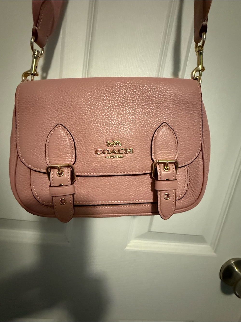Coach Rose Pink Pebbled Leather Buckle Crossbody Bag